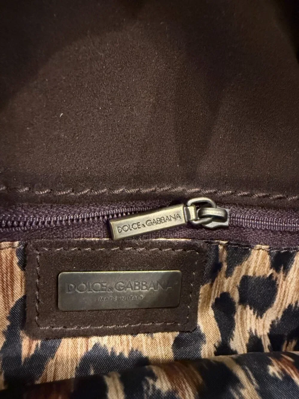 Vintage Dolce & Gabbana Brown Suede Grommet Shoulder Bag Y2K Leopard D&G